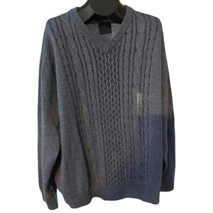 ROUNDTREE & YORKE Blue Marled V-Neck Cable Knit Sweater Men's 3X NEW